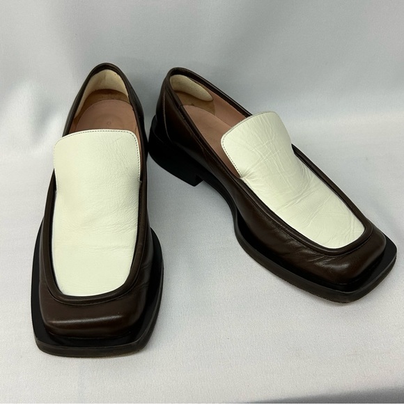 GIA / RHW Loafers Slip On Square Toe 8 / 38 Womens Shoes Brown / Ivory - Picture 2 of 11